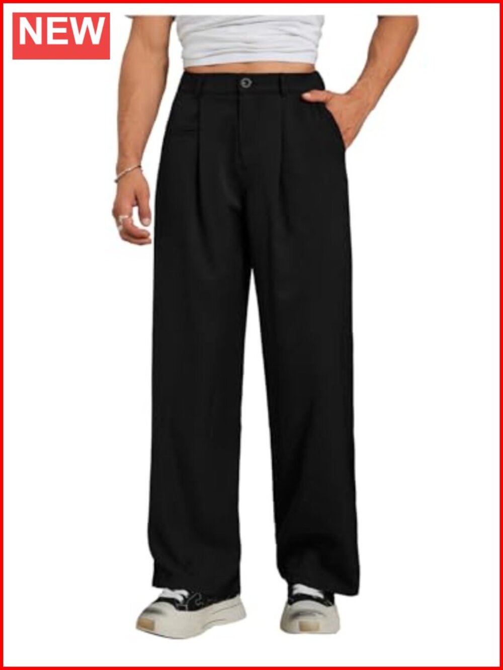 Men's Pleated Wide Leg Loose Fit Dress Pants Low Waist Suit Trousers